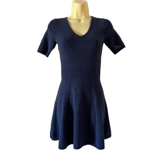 Ann Taylor Petite Dark Navy Blue Sweater Dress Woman's Size XSP Mini Fit & Flare - Picture 1 of 10